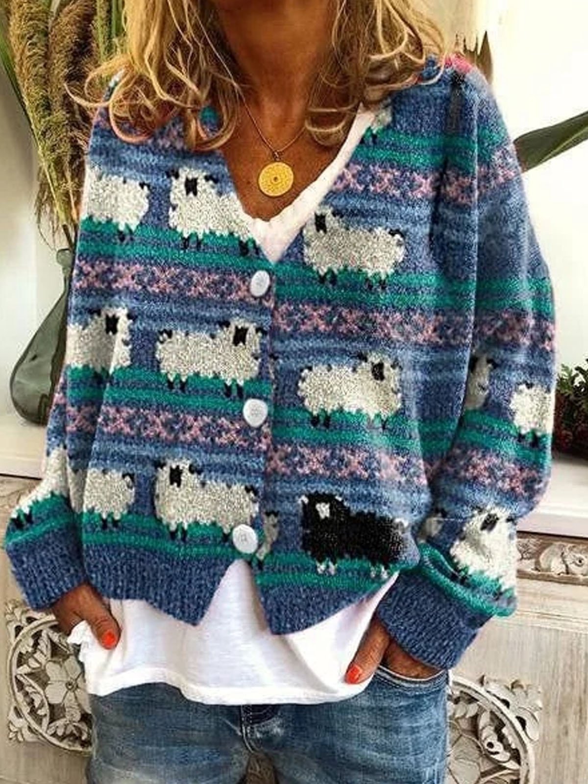 Funny sheep knitted cardigan