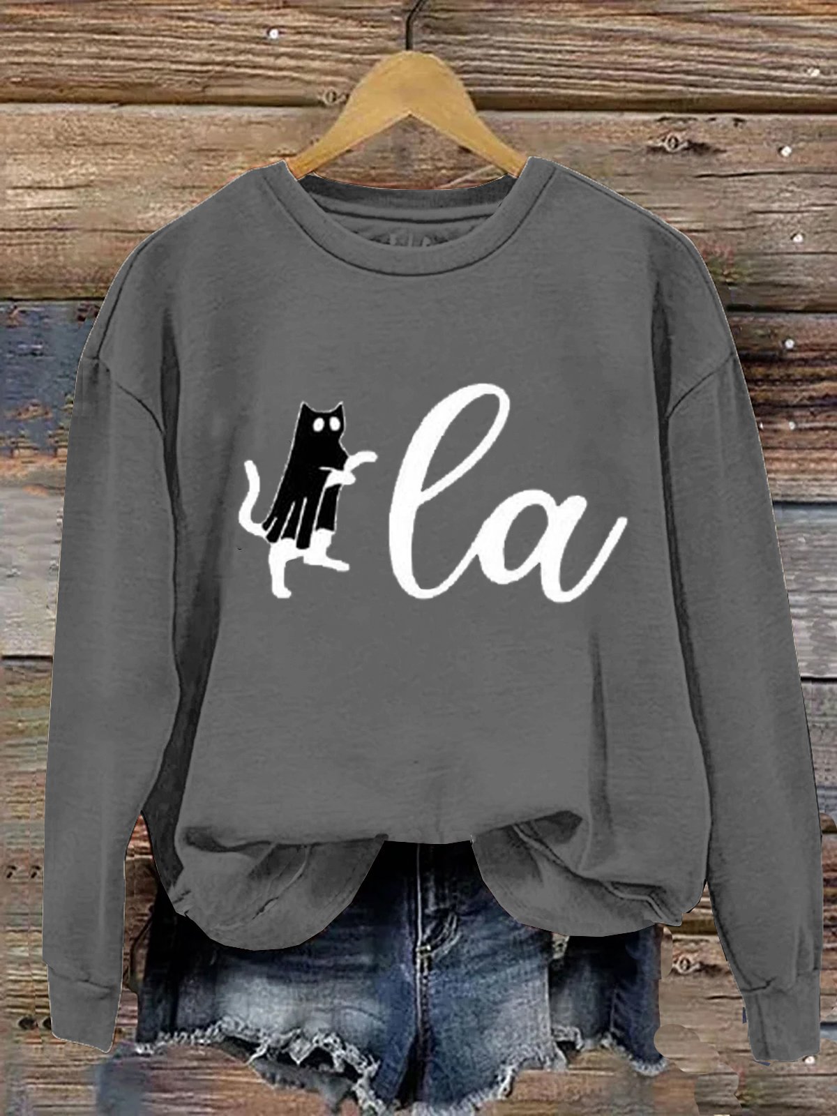 Women's Comma la Cat Halloween Print Sweatshirt