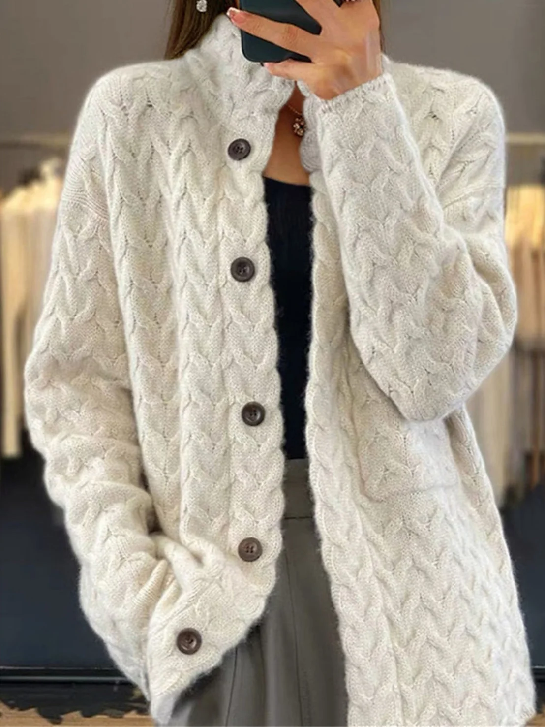 Loose Yarn/Wool Yarn Casual Cardigan