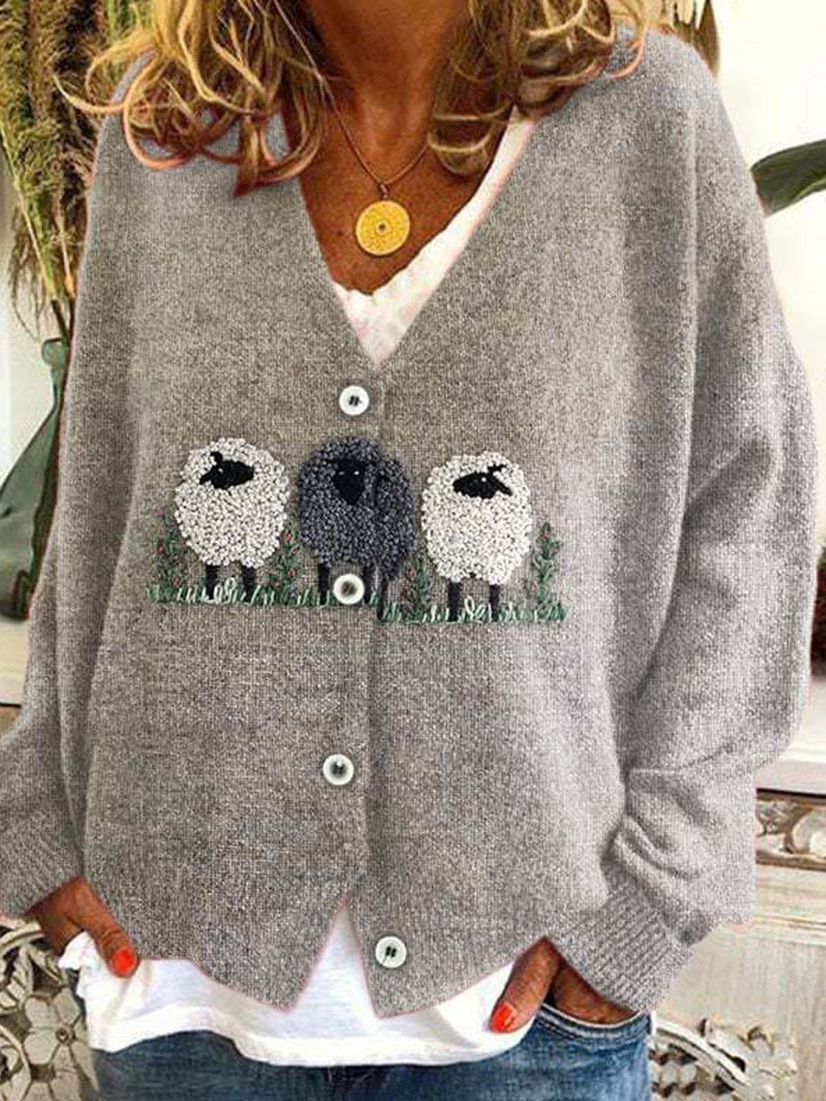 Funny sheep knitted cardigan