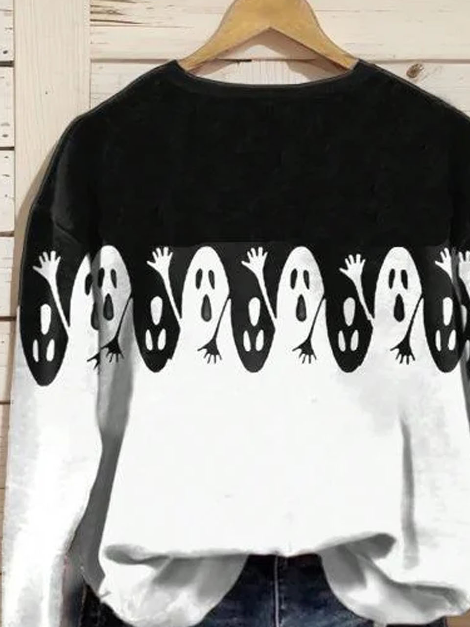 Halloween ghost print casual round neck pullover sweatshirt