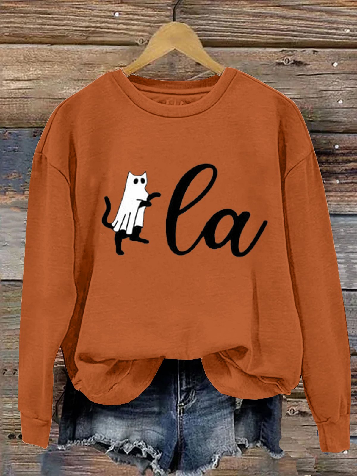 Women's Comma la Cat Halloween Print Sweatshirt