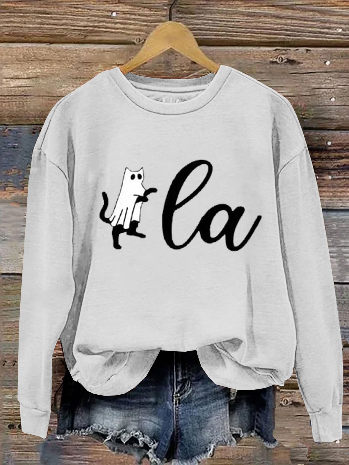 Women's Comma la Cat Halloween Print Sweatshirt