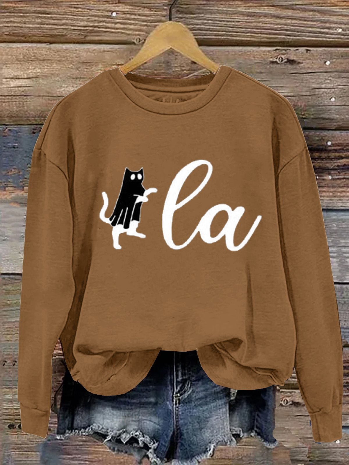 Women's Comma la Cat Halloween Print Sweatshirt