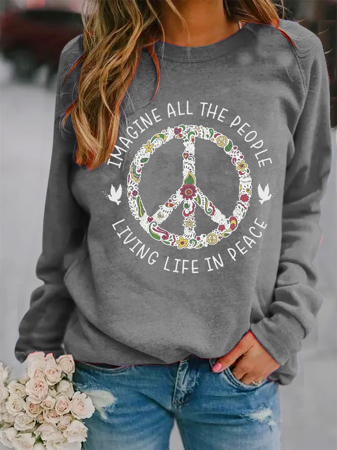 Hippie Text Letters Crew Neck Casual Sweatshirt