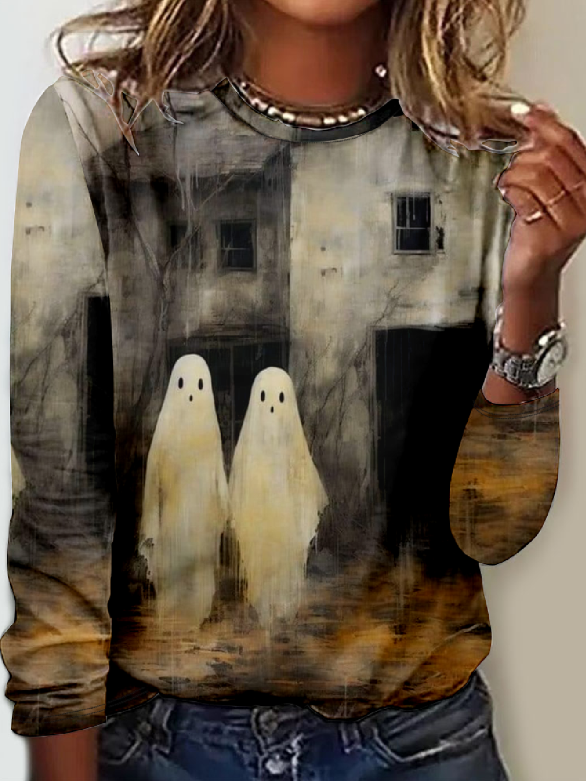 Halloween Horror Ghost Casual Long Sleeve T-Shirt Sweatshirt