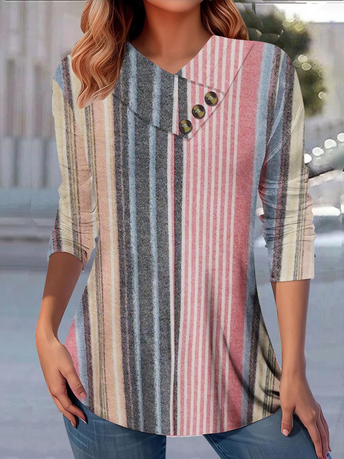 Ethnic Jersey Casual V Neck T-Shirt