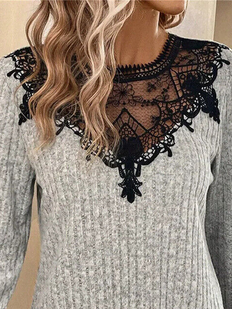 Women's Lace Crew Neck Daily Going Out Casual Top