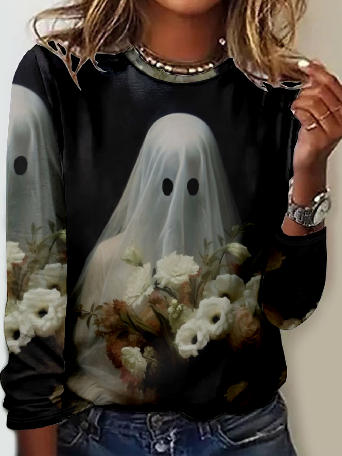 Halloween Horror Ghost Casual Long Sleeve T-Shirt Sweatshirt