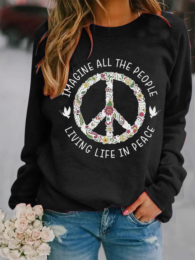 Hippie Text Letters Crew Neck Casual Sweatshirt