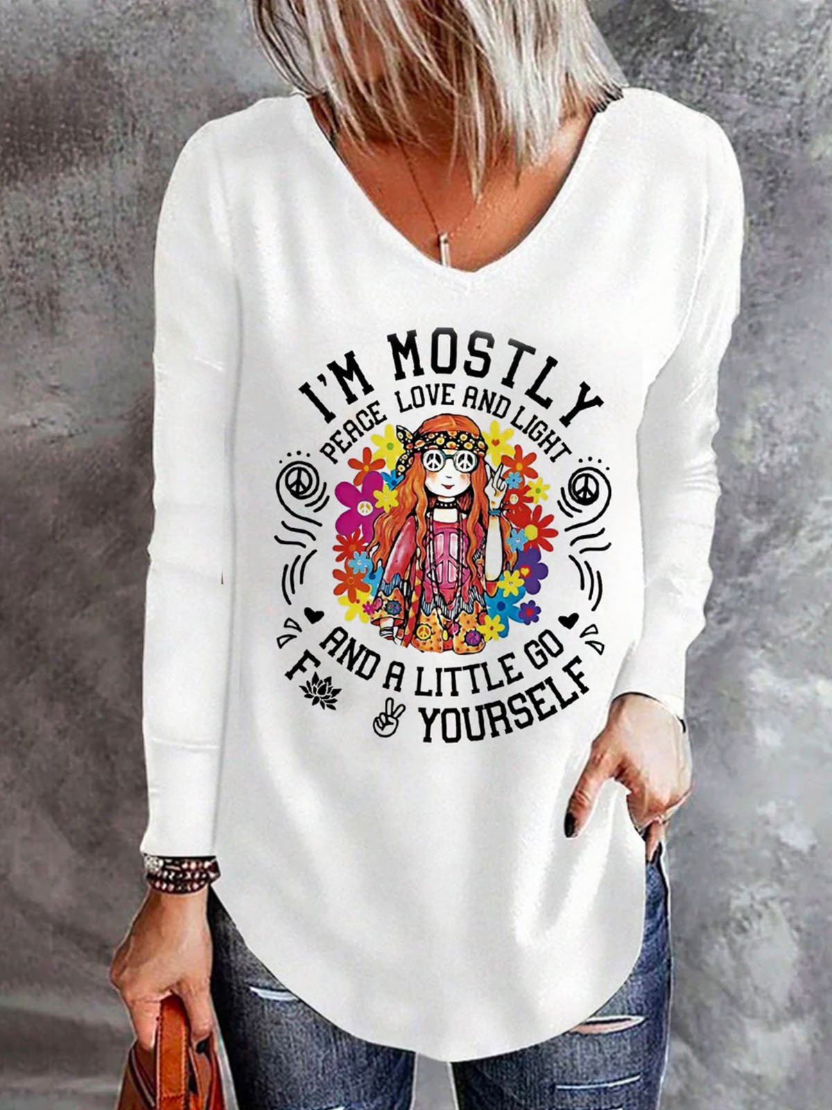 Hippie Girl Printed Casual Women's T-shirt