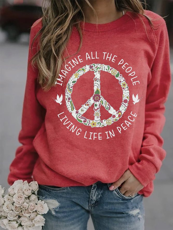 Hippie Text Letters Crew Neck Casual Sweatshirt