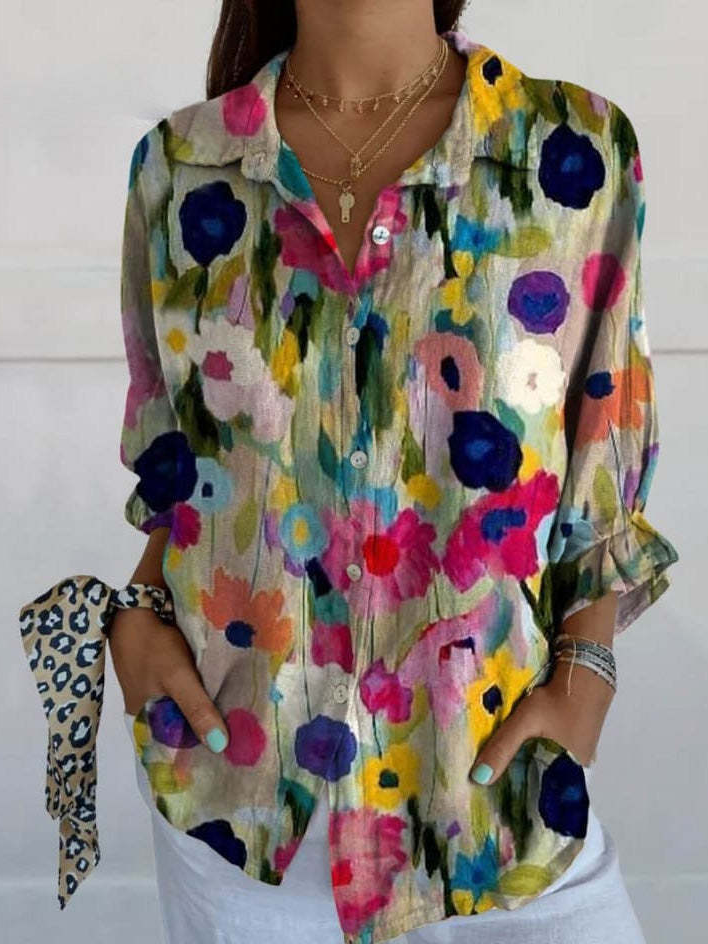 Casual Floral Loose Shirt Collar Shirt