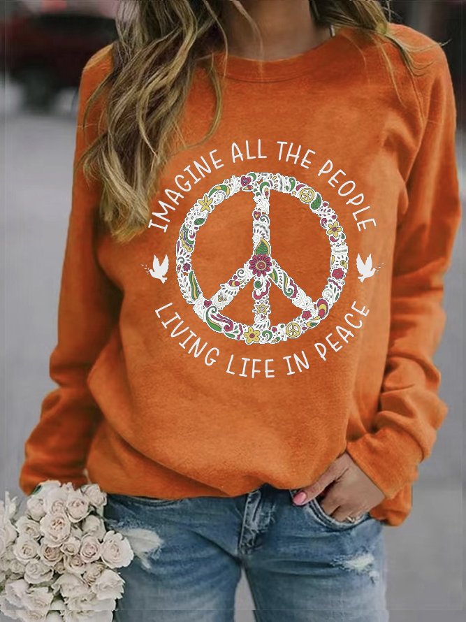 Hippie Text Letters Crew Neck Casual Sweatshirt