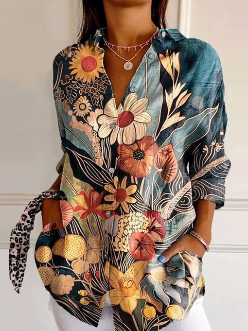 Casual Floral Loose Shirt Collar Shirt