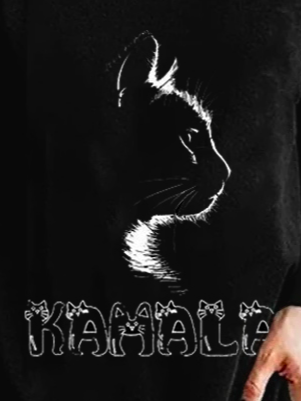 V Neck Cat Casual Loose T-Shirt
