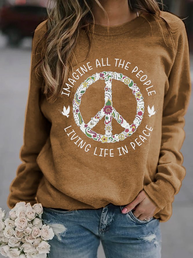 Hippie Text Letters Crew Neck Casual Sweatshirt