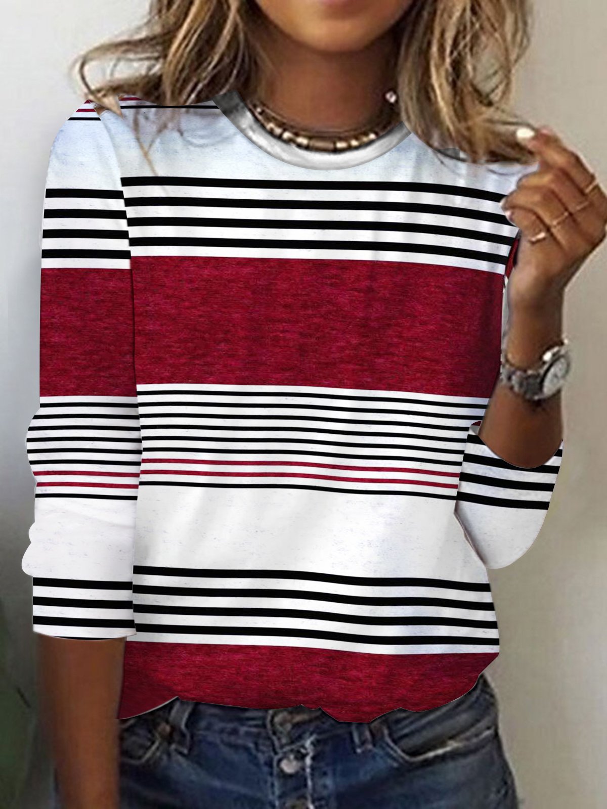 Striped Crew Neck Casual Crew Neck T-Shirt