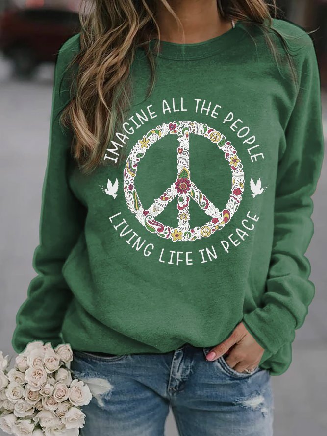 Hippie Text Letters Crew Neck Casual Sweatshirt