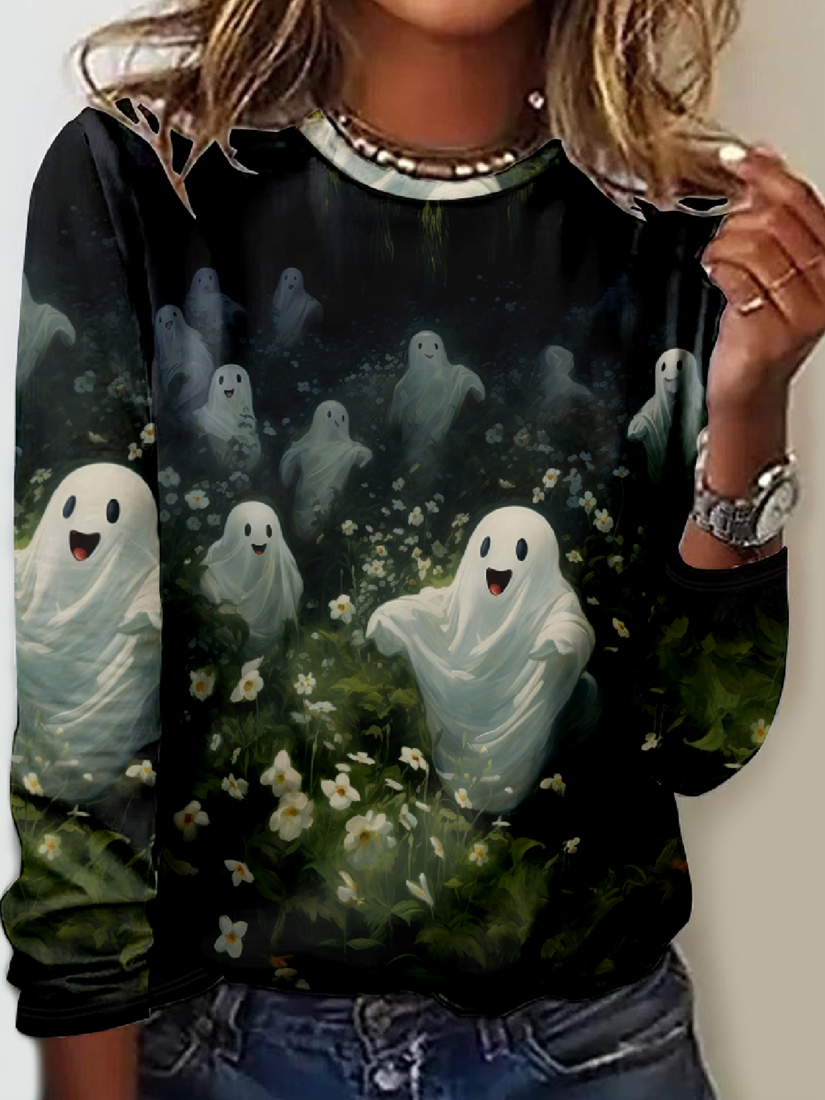 Halloween Horror Ghost Casual Long Sleeve T-Shirt Sweatshirt