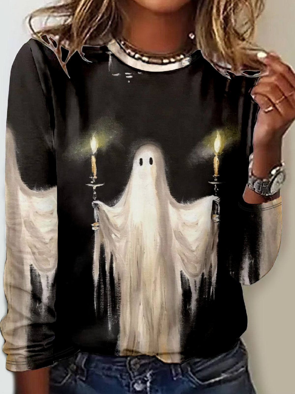 Halloween Horror Ghost Casual Long Sleeve T-Shirt Sweatshirt