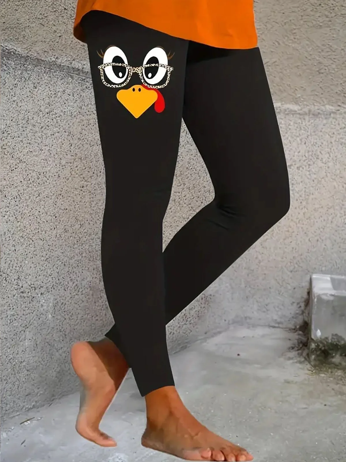 Text letter printed casual tight fitting women's leggings