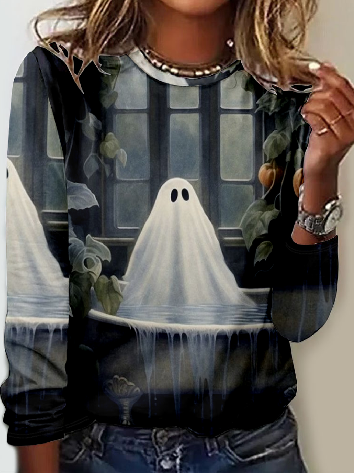 Halloween Horror Ghost Casual Long Sleeve T-Shirt Sweatshirt