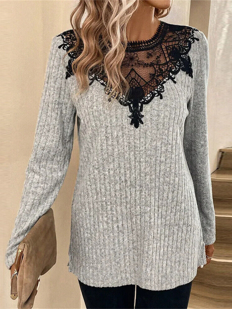 Women's Lace Crew Neck Daily Going Out Casual Top