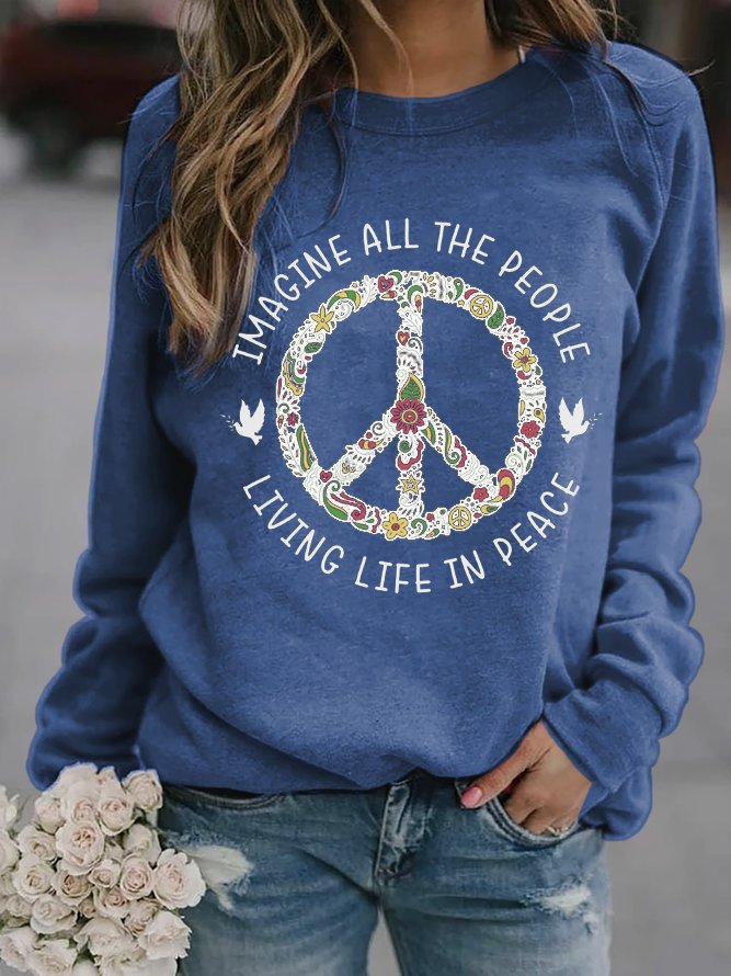 Hippie Text Letters Crew Neck Casual Sweatshirt