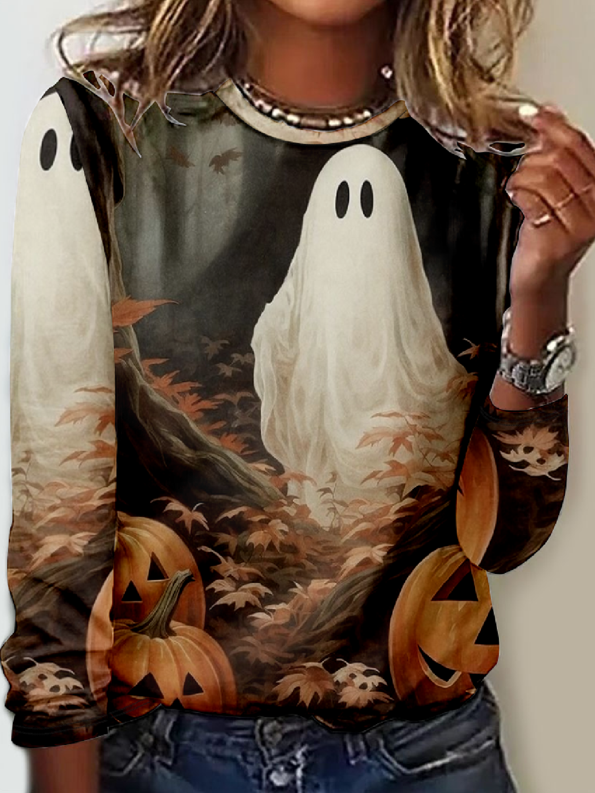 Halloween Horror Ghost Casual Long Sleeve T-Shirt Sweatshirt