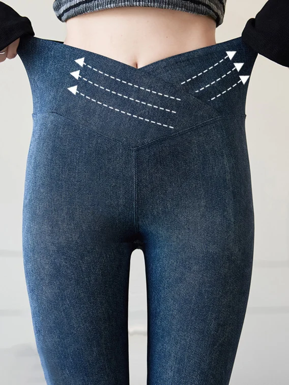 Plain Casual Tight Denim Leggings