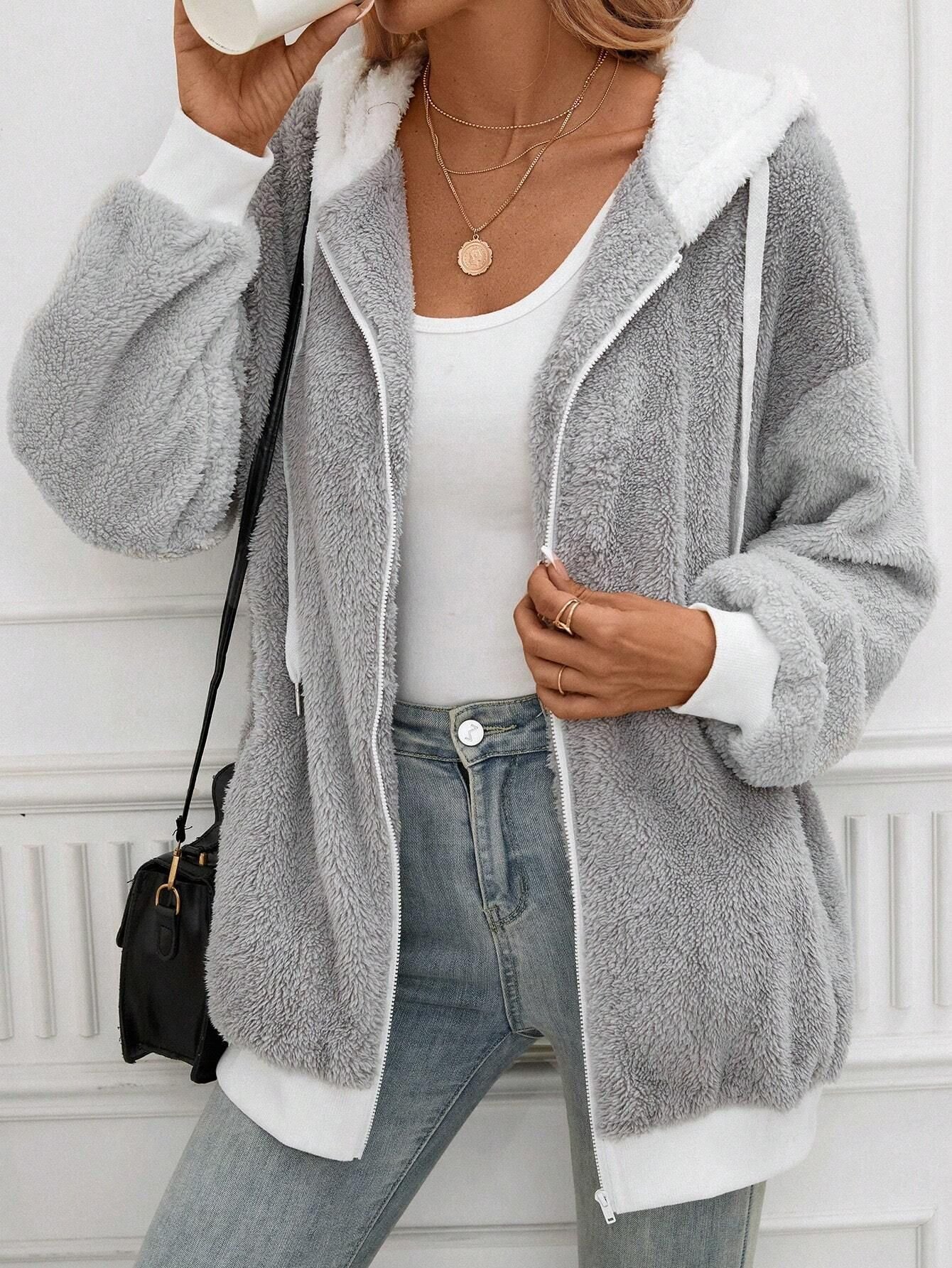 Fluff/Granular Fleece Fabric Casual Loose Teddy Jacket