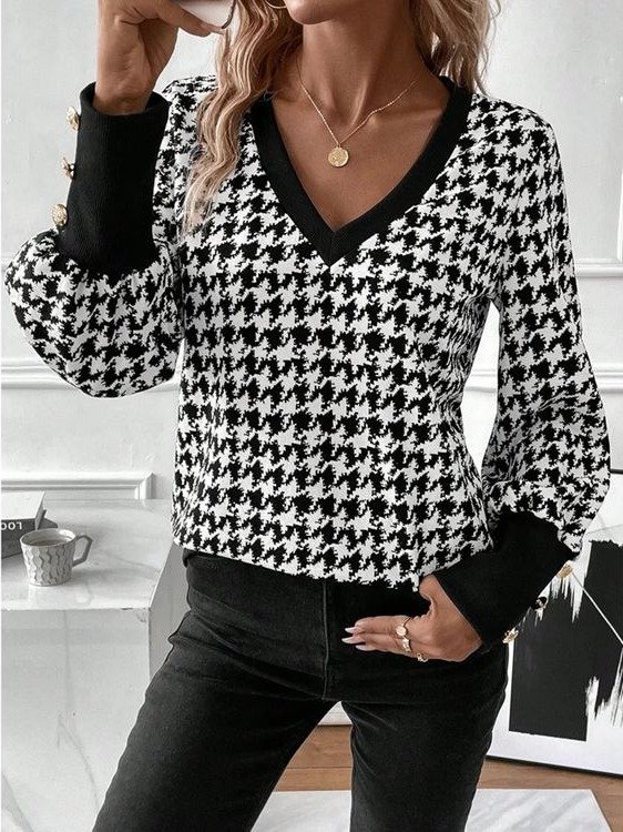 V Neck Buckle Casual Sweatshirt