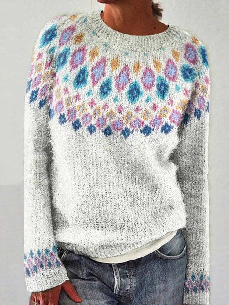 Casual Crew Neck Loose Ethnic Geometry Sweater