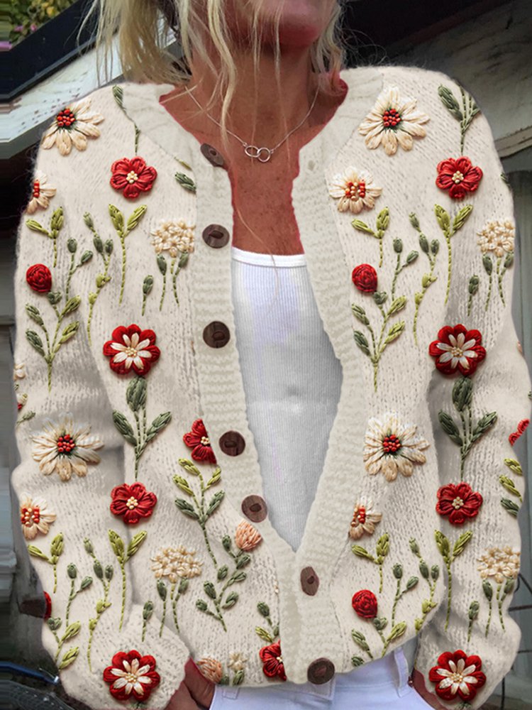 Vintage flower button sweater cardigan