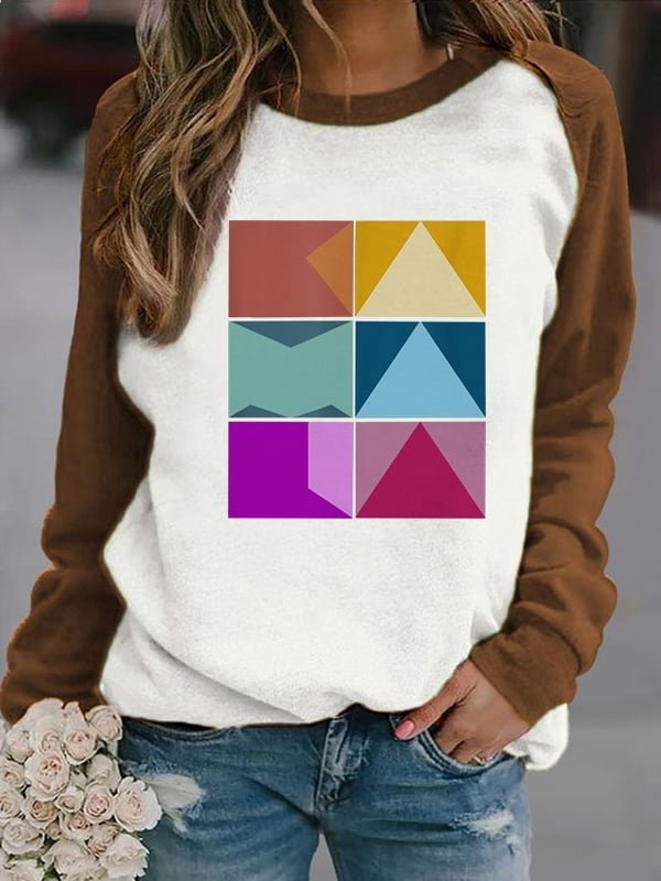 Women's Suffrage Patchwork Print Casual Crew Neck Cotton Regular Fit Sweatshirt