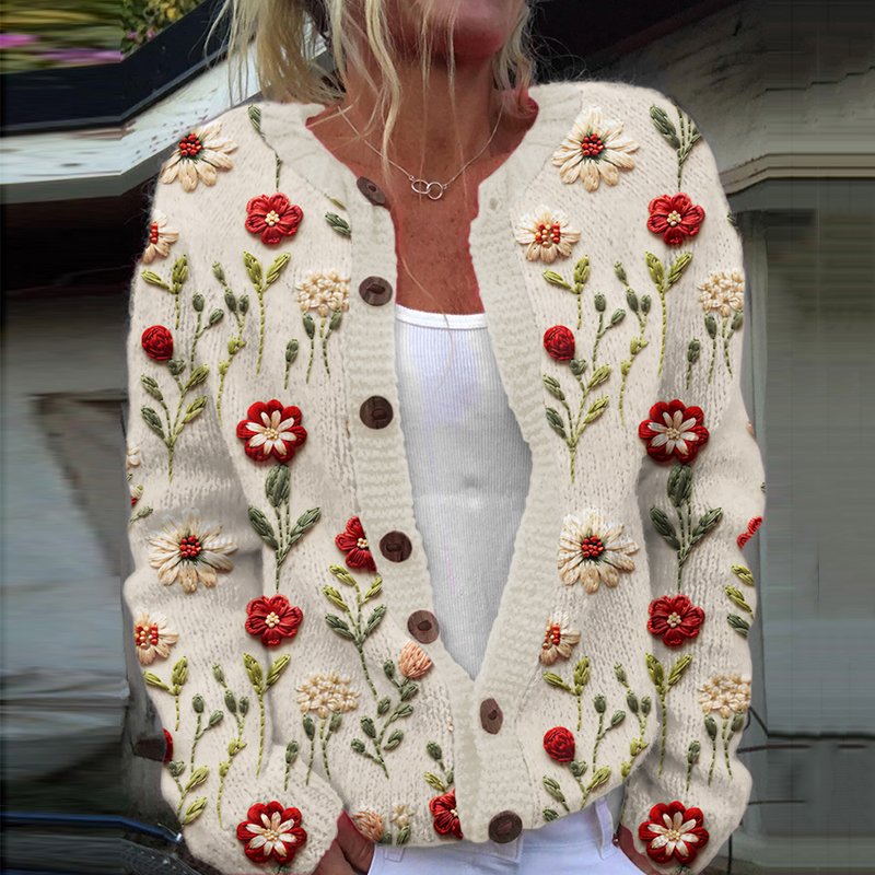 Vintage flower button sweater cardigan