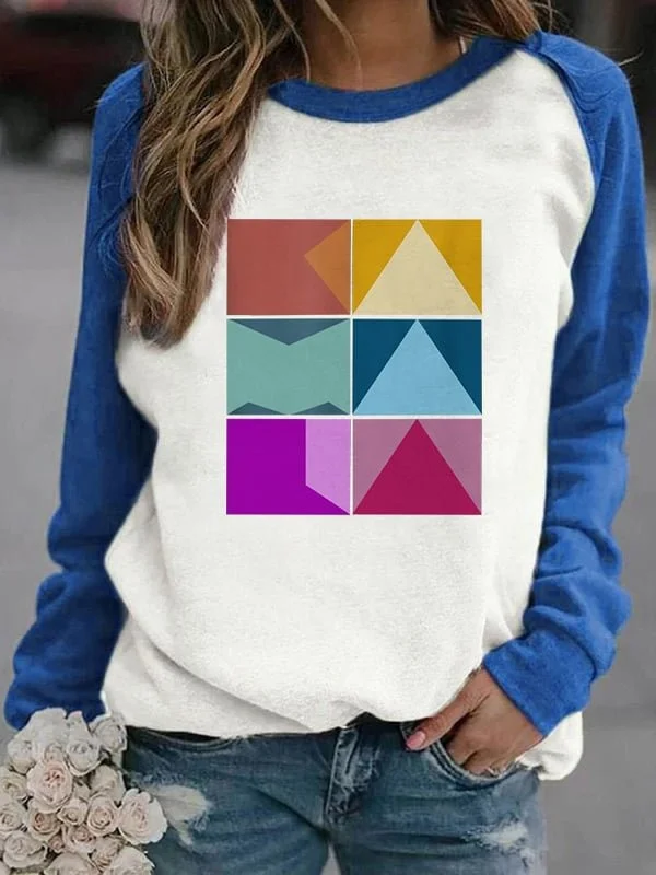 Women's Suffrage Patchwork Print Casual Crew Neck Cotton Regular Fit Sweatshirt