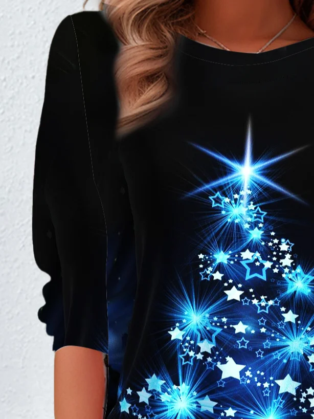 Christmas Tree Design Round Neck T-Shirt