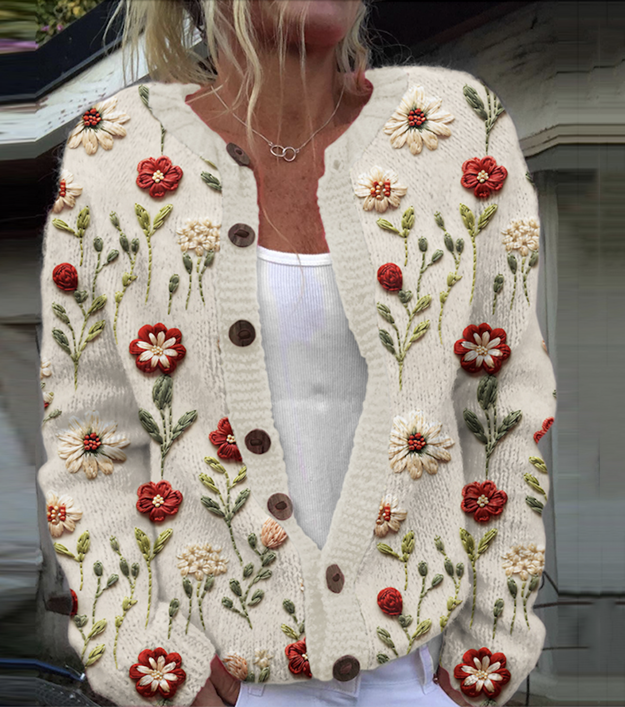 Vintage flower button sweater cardigan