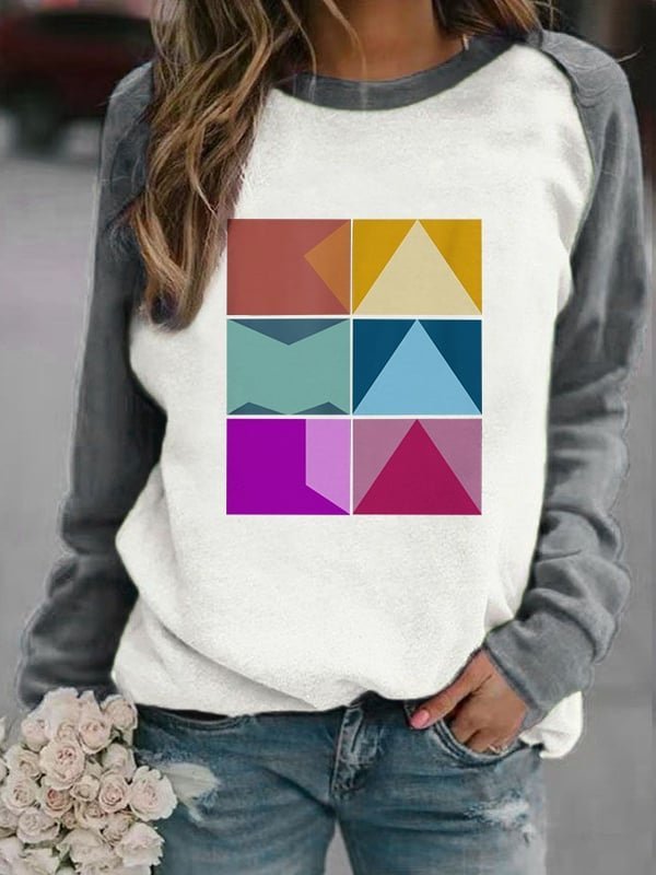 Women's Suffrage Patchwork Print Casual Crew Neck Cotton Regular Fit Sweatshirt