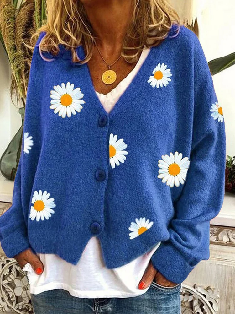 Buckle Yarn/Wool Yarn daisy Casual Cardigan