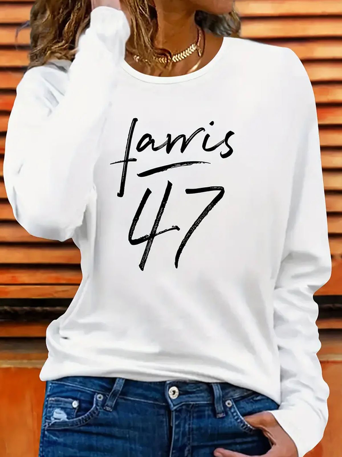 Kamala Harris inspired long sleeved casual round neck letter printed T-shirt