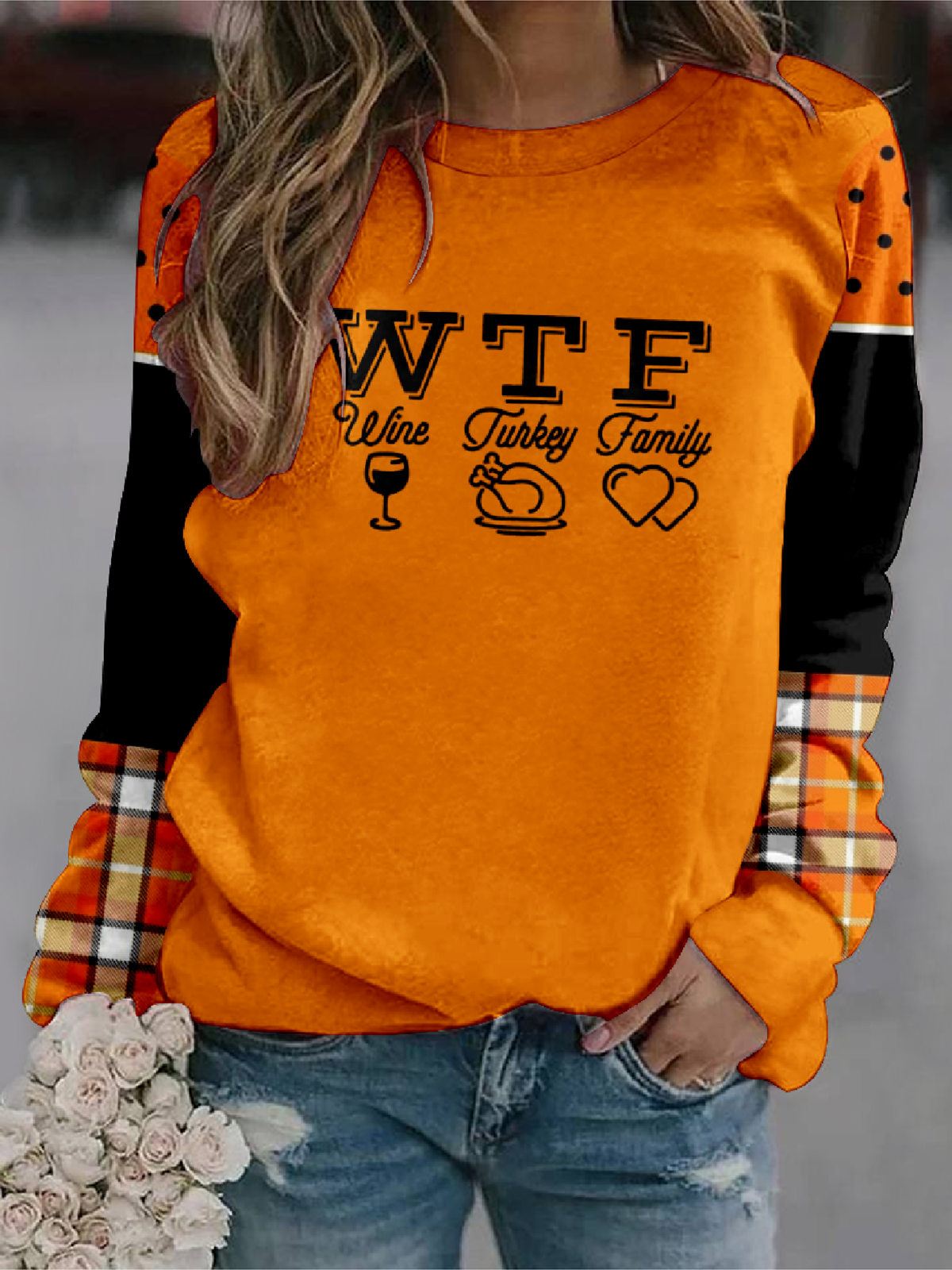 Thanksgiving Autumn Wishes Text Letters Casual Regular Fit Sweatshirt