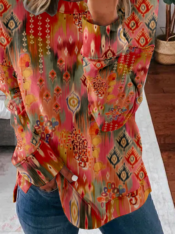 Crew Neck Loose Casual Ethnic Sweatshirt