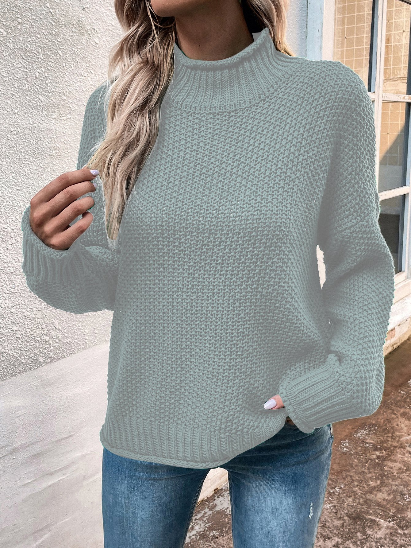 Wool/Knitting Mock Neck Loose Casual Sweater