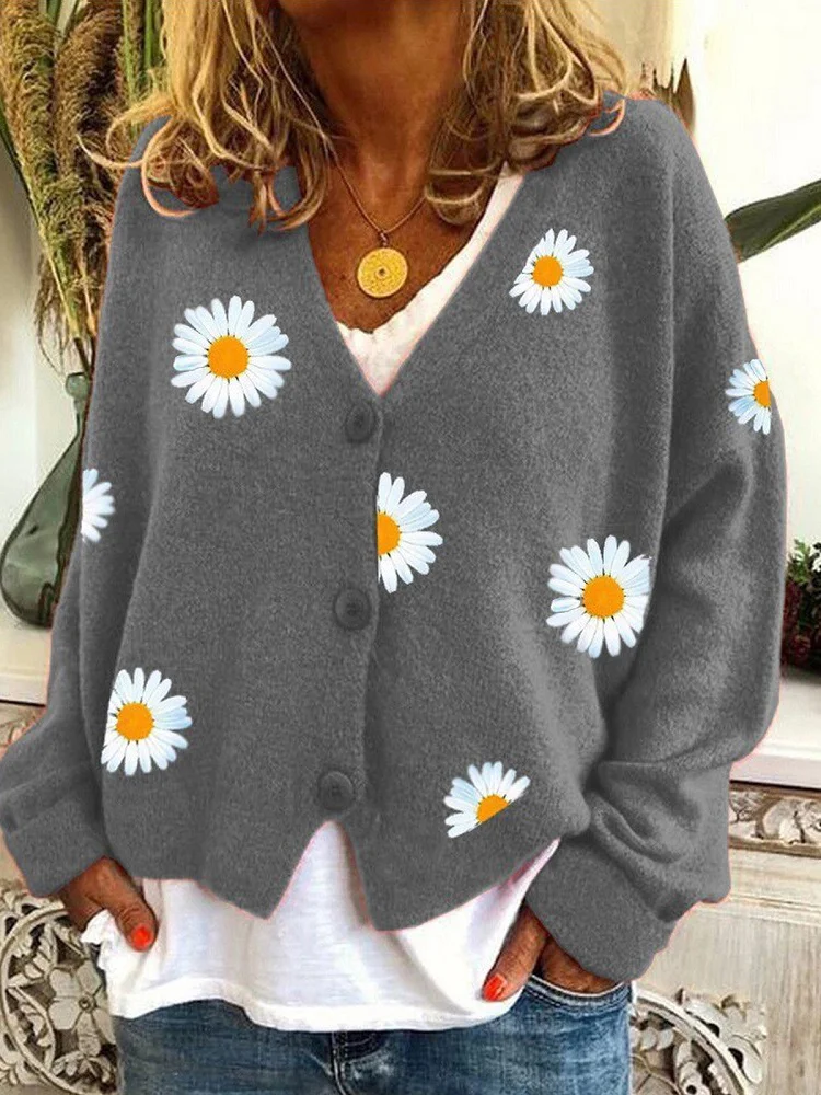 Buckle Yarn/Wool Yarn daisy Casual Cardigan