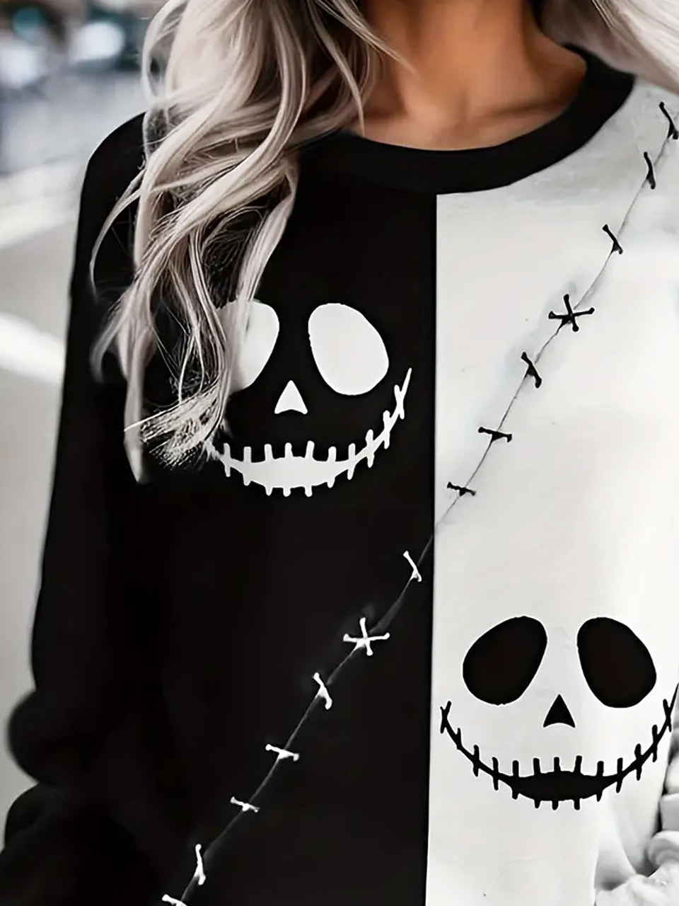 Black and white Halloween ghost pullover sweatshirt