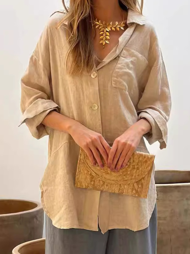 Shawl Collar Casual Plain Loose Blouse