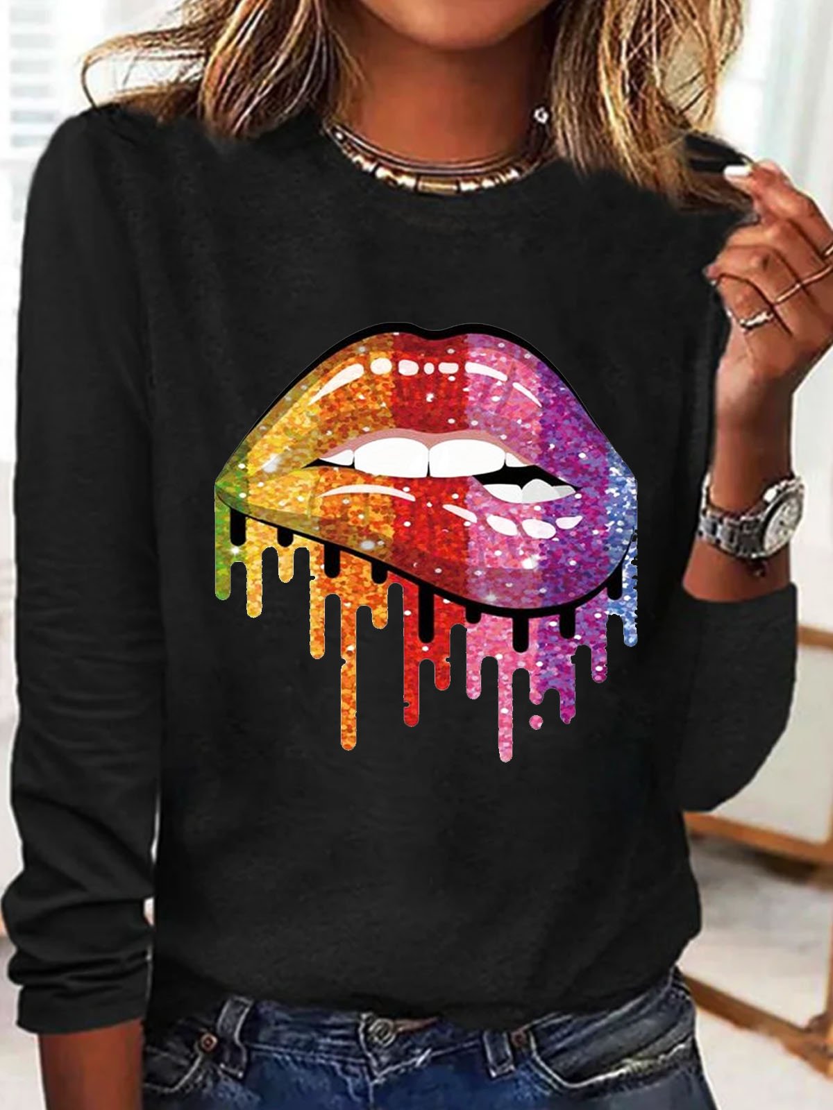 Hippie Mouth Printed Casual Round Neck Women's T-shirt